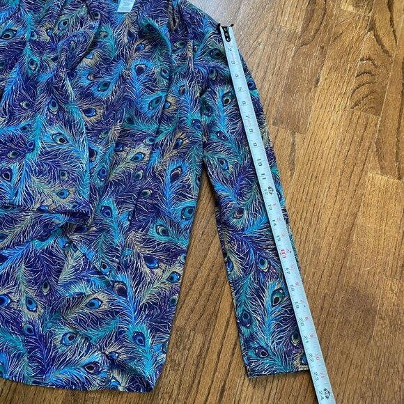 Evening Jacket Sheer Peacock Feathers Cascade Cover Up Open Cardigan Size Small - Picture 6 of 9